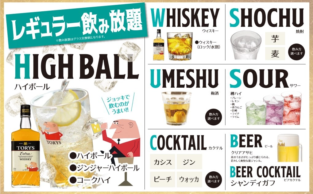 レギュラー飲み放題のメニュー